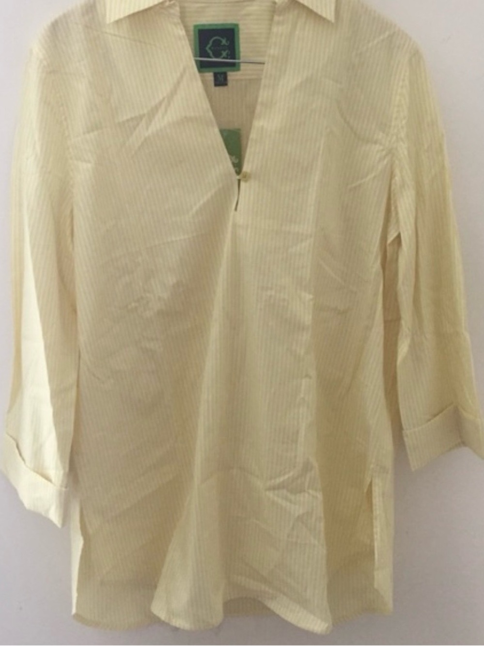 C Wonder Women's Yellow White Poplin Enamel Button Long Sleeve Top Size XS